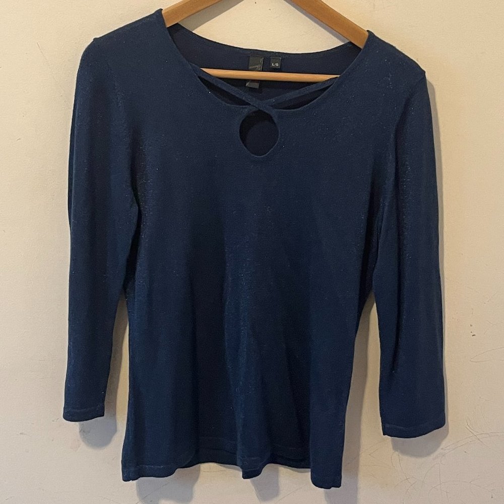 JANA | Women's Cut Out Metallic Top Blue Size Large